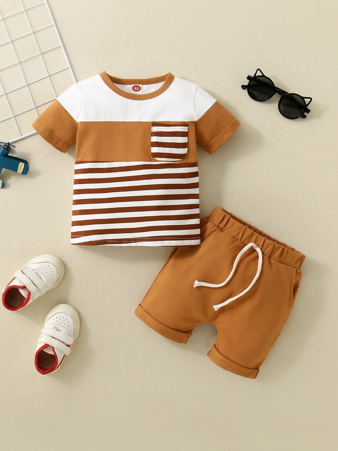 

StyleCast Boys Brown & White Striped T-shirt with Shorts
