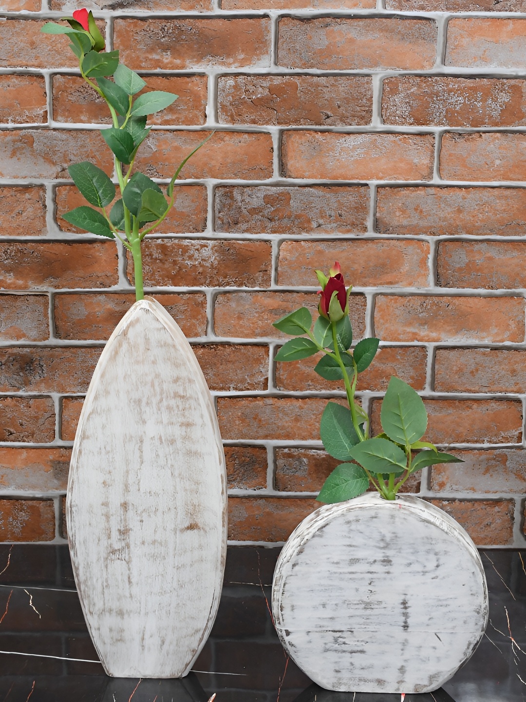 

Maison Modern White 2 Pcs Washed Wooden Flower Vases