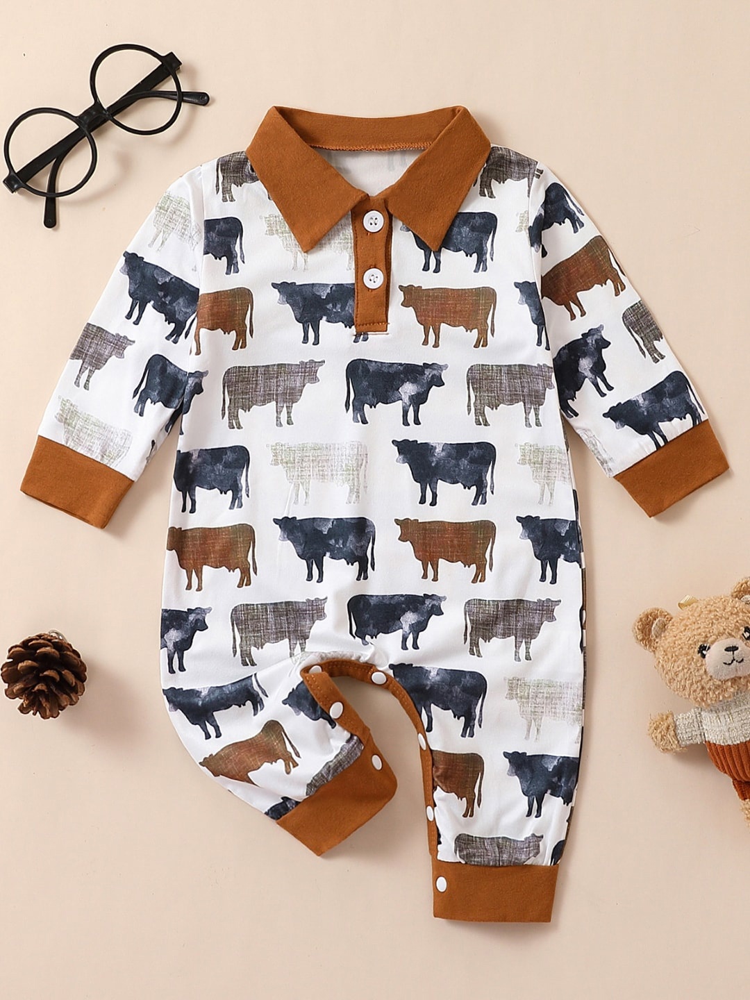 

StyleCast Infant Boys Khaki Printed Rompers