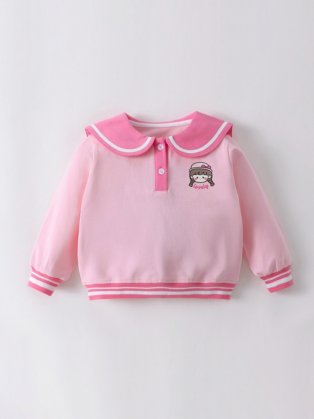 

StyleCast Girls Pink Graphic Printed Shirt Collar Cotton Sweatshirt