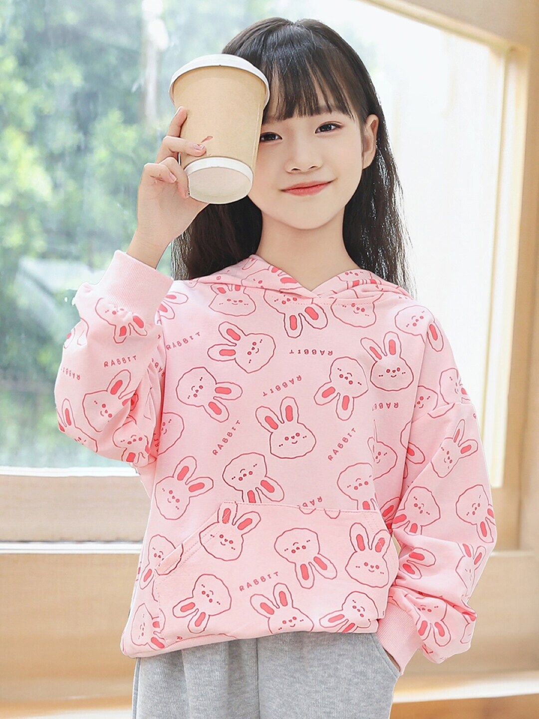 

StyleCast Girls Pink Conversational Printed Hooded Cotton Sweatshirt