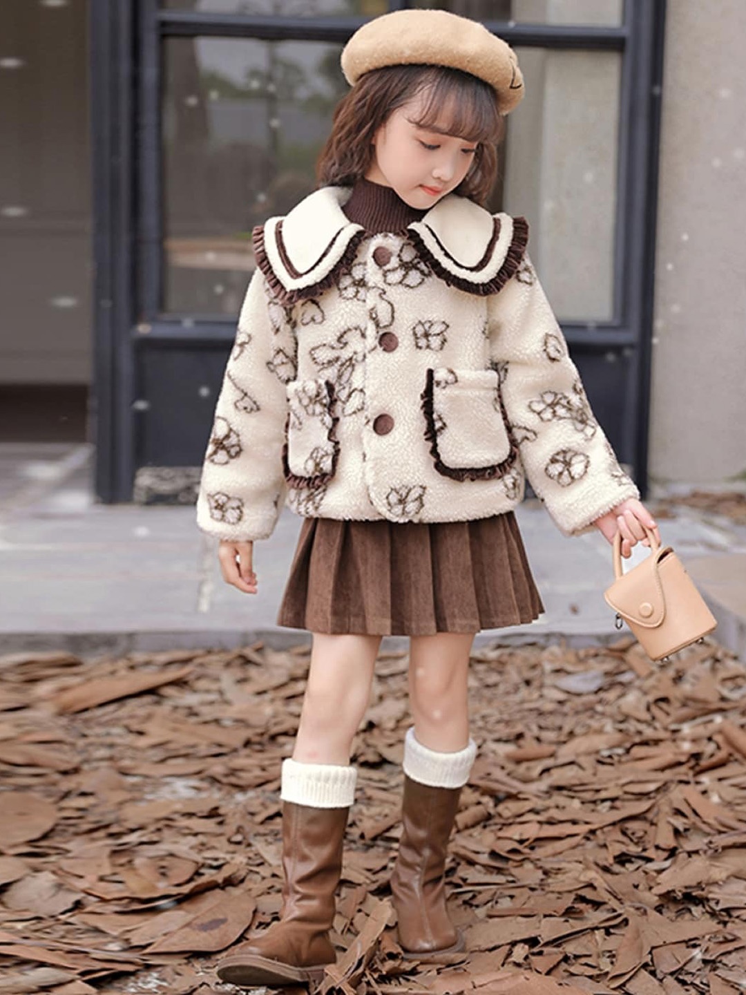 

StyleCast Beige Girls Floral Printed Peter Pan Collar Tailored Jacket