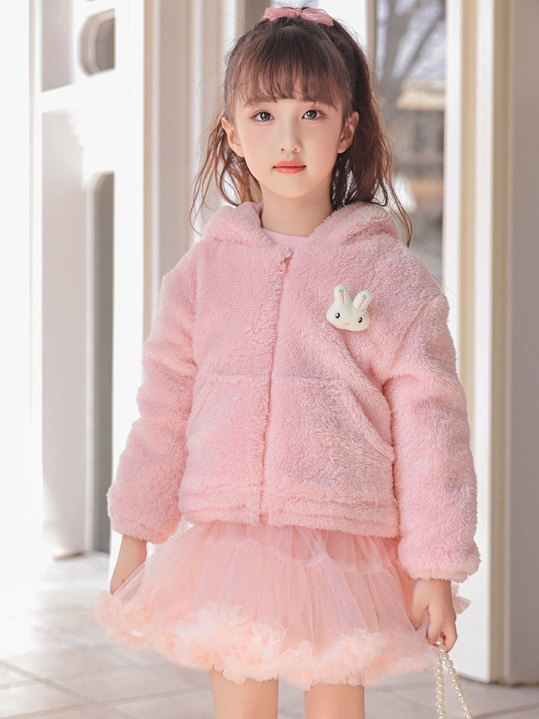 

StyleCast Pink Girls Fur Hood Tailored Jacket