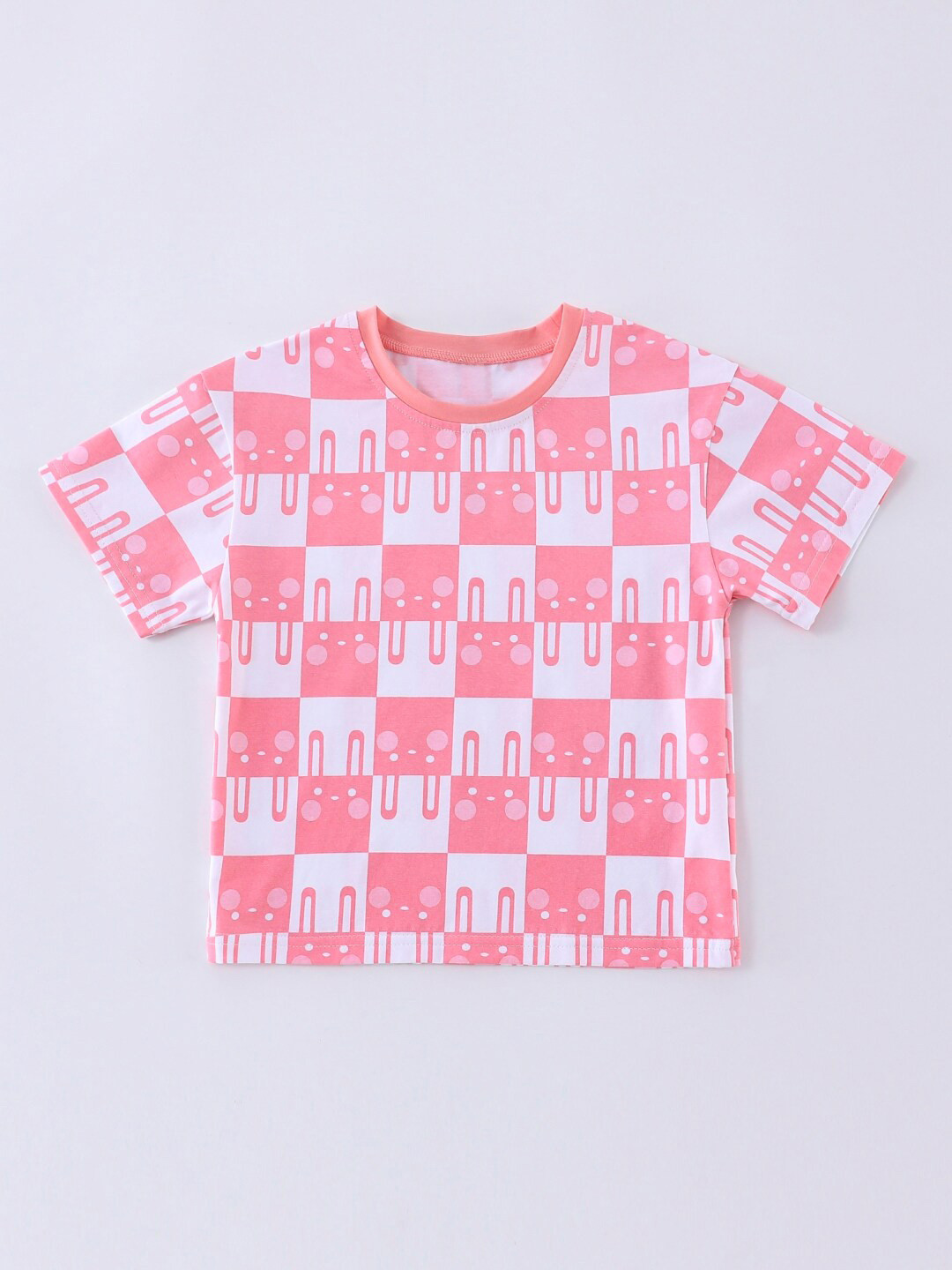 

StyleCast Girls Pink Geometric Printed Round Neck Cotton Opaque Casual Top