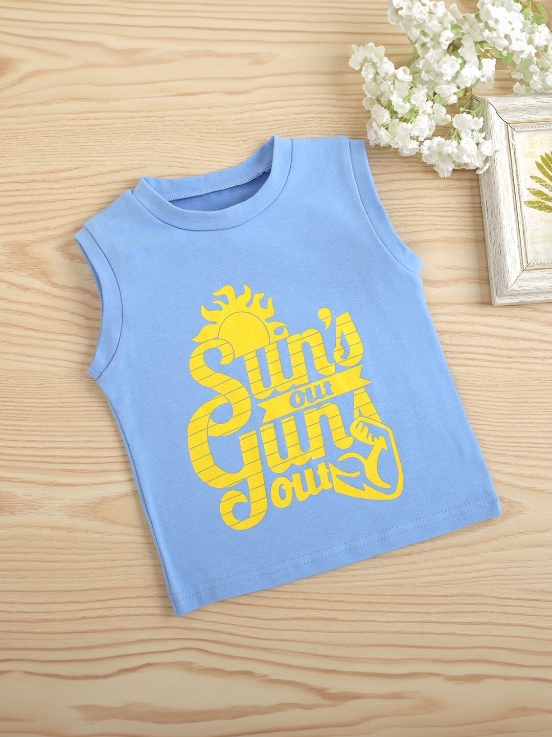 

StyleCast Girls Blue Typography Printed Sleeveless Blouson Opaque Casual Top