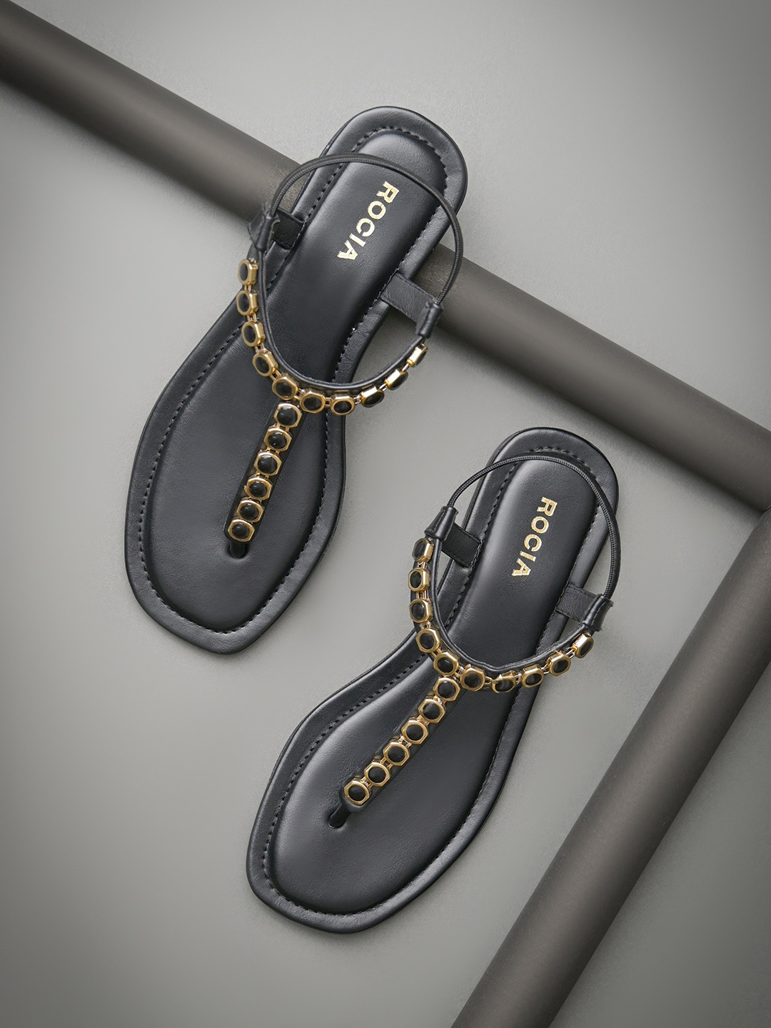 

Rocia Open Toe T-Strap Flats, Black