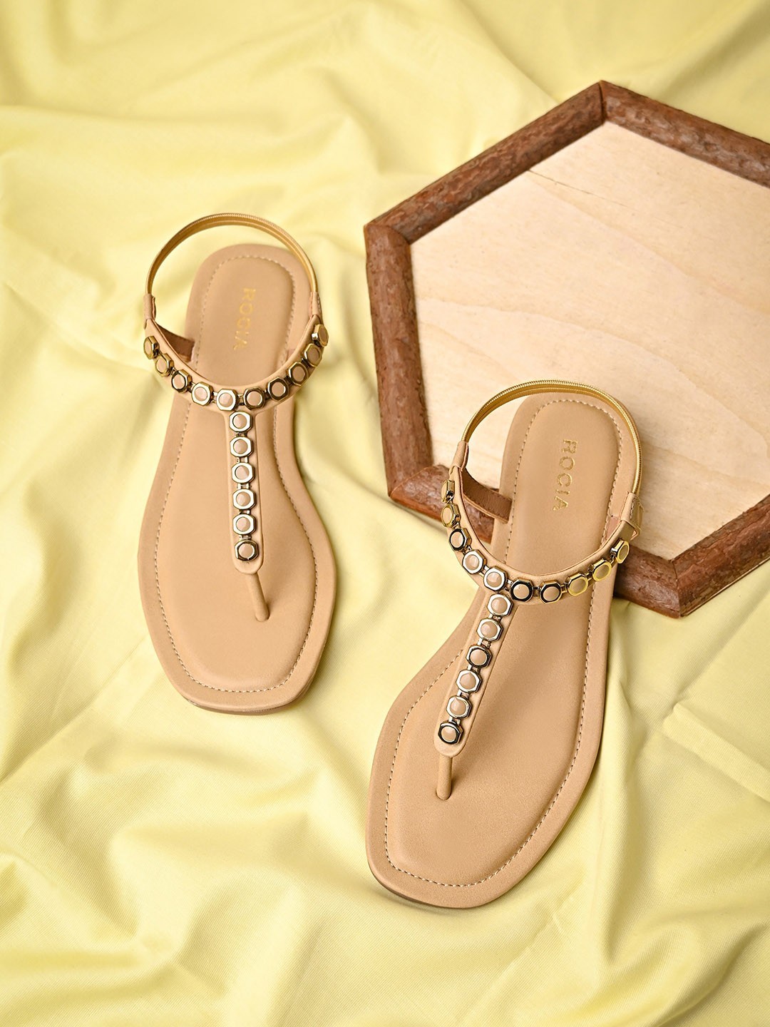 

Rocia Embellished T-Strap Flats, Beige