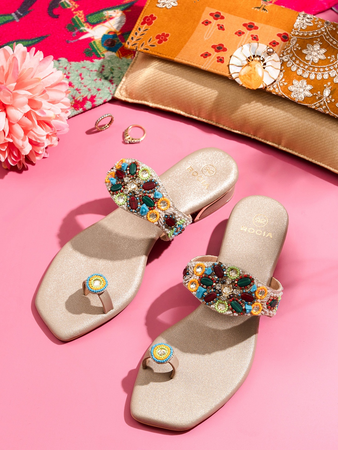

Rocia Embellished One Toe Flats, Gold