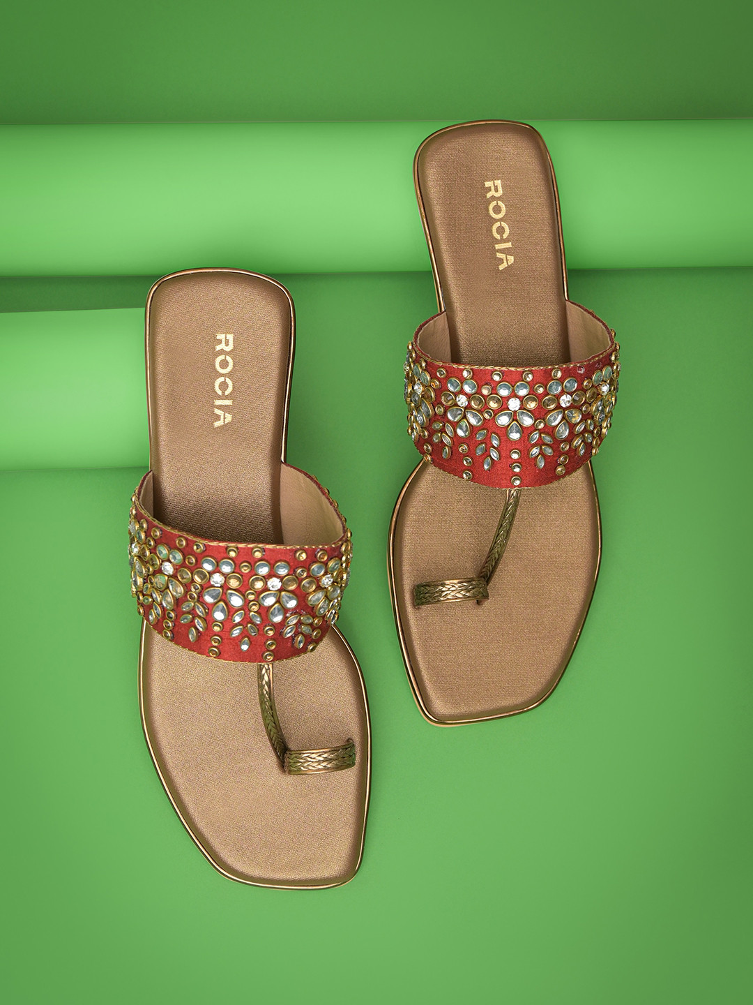 

Rocia Embellished One Toe Block Heels, Gold