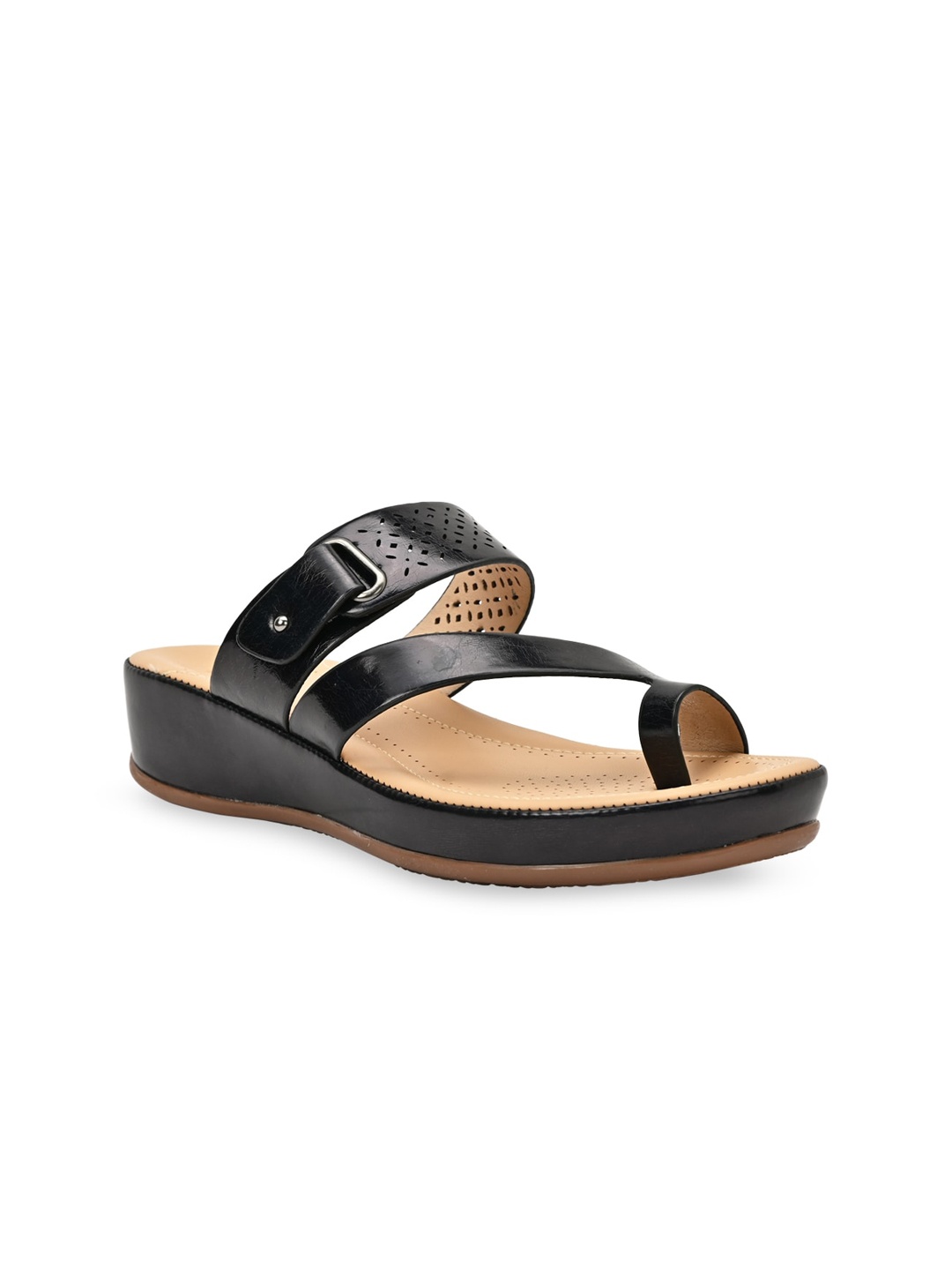 

Rocia One Toe Flats with Laser Cuts, Black