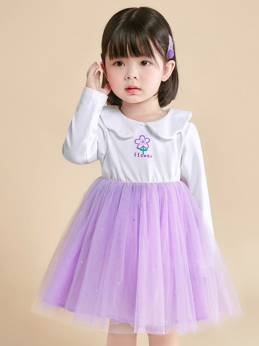 

StyleCast Girls Purple & Grey Peter Pan Collar Cotton Fit & Flare Dress