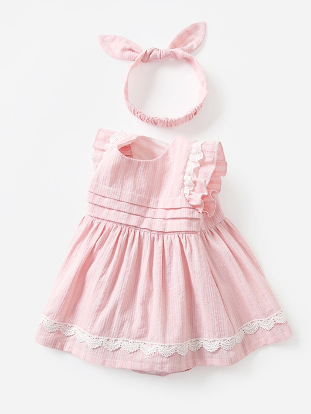 

StyleCast Infants Pink Striped Self Design Flutter Sleeves Cotton Fit & Flare Dress