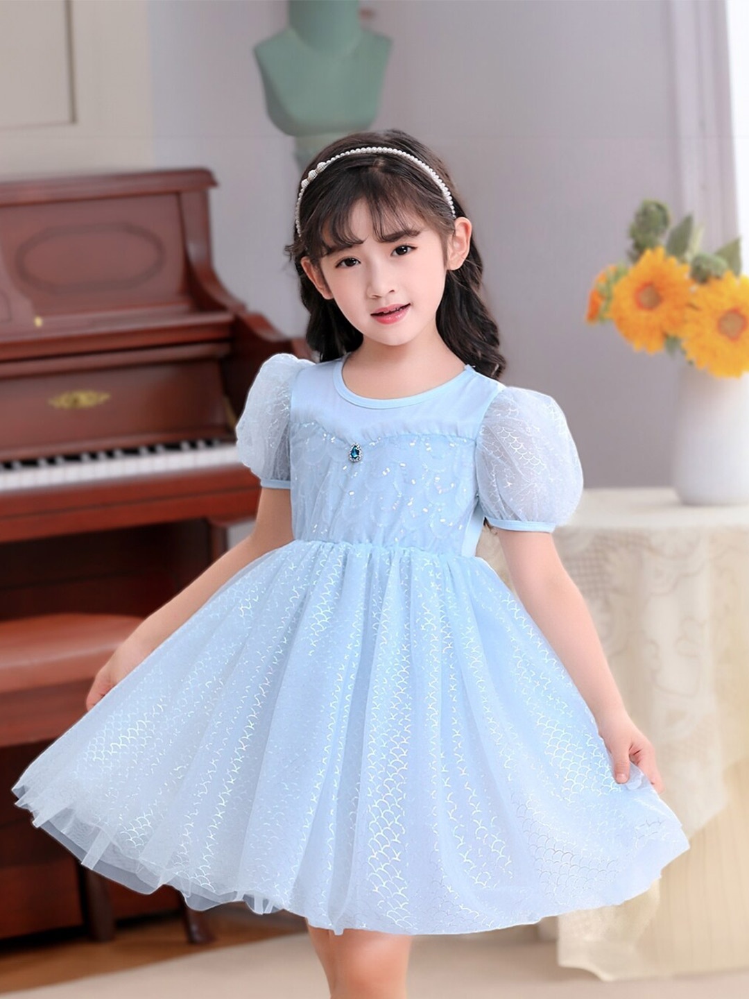 

StyleCast Girls Blue Round Neck Solid Short Sleeves Cotton Fit & Flare Dress