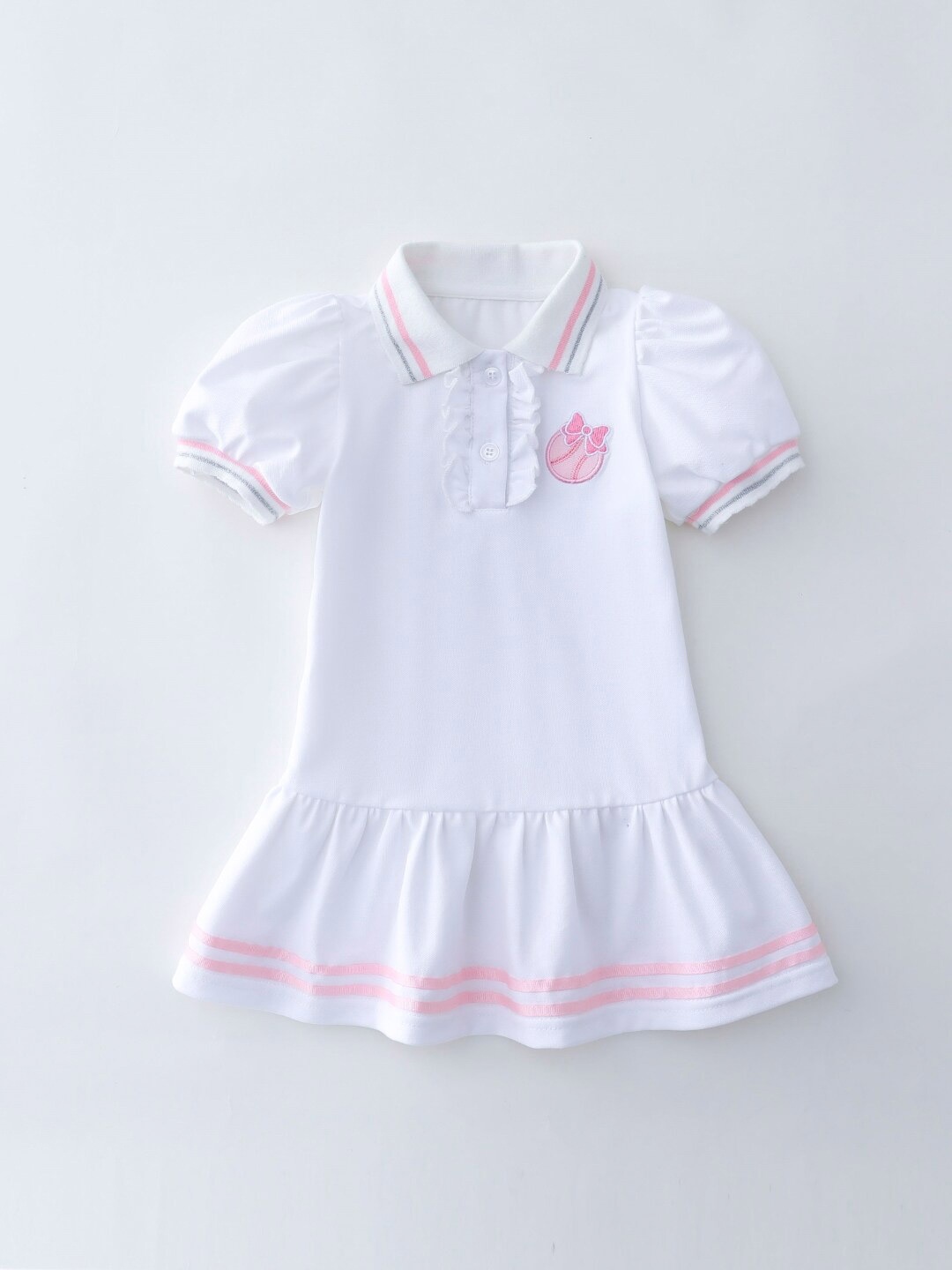 

StyleCast Girls White Polo Collar Puff Sleeve Drop-Waist Cotton Dress
