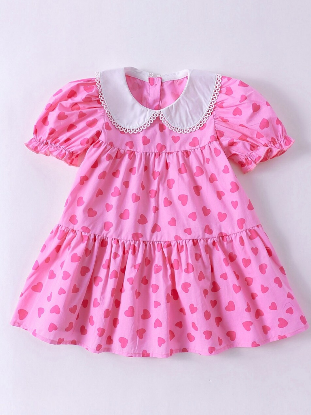 

StyleCast Girls Polka Dot Print Peter Pan Collar Puff Sleeve A-Line Dress, Pink