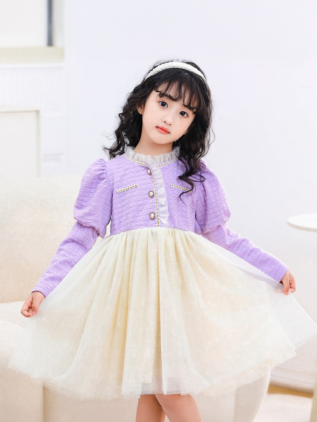 

StyleCast Girls Purple & White High Neck Fit & Flare Dress