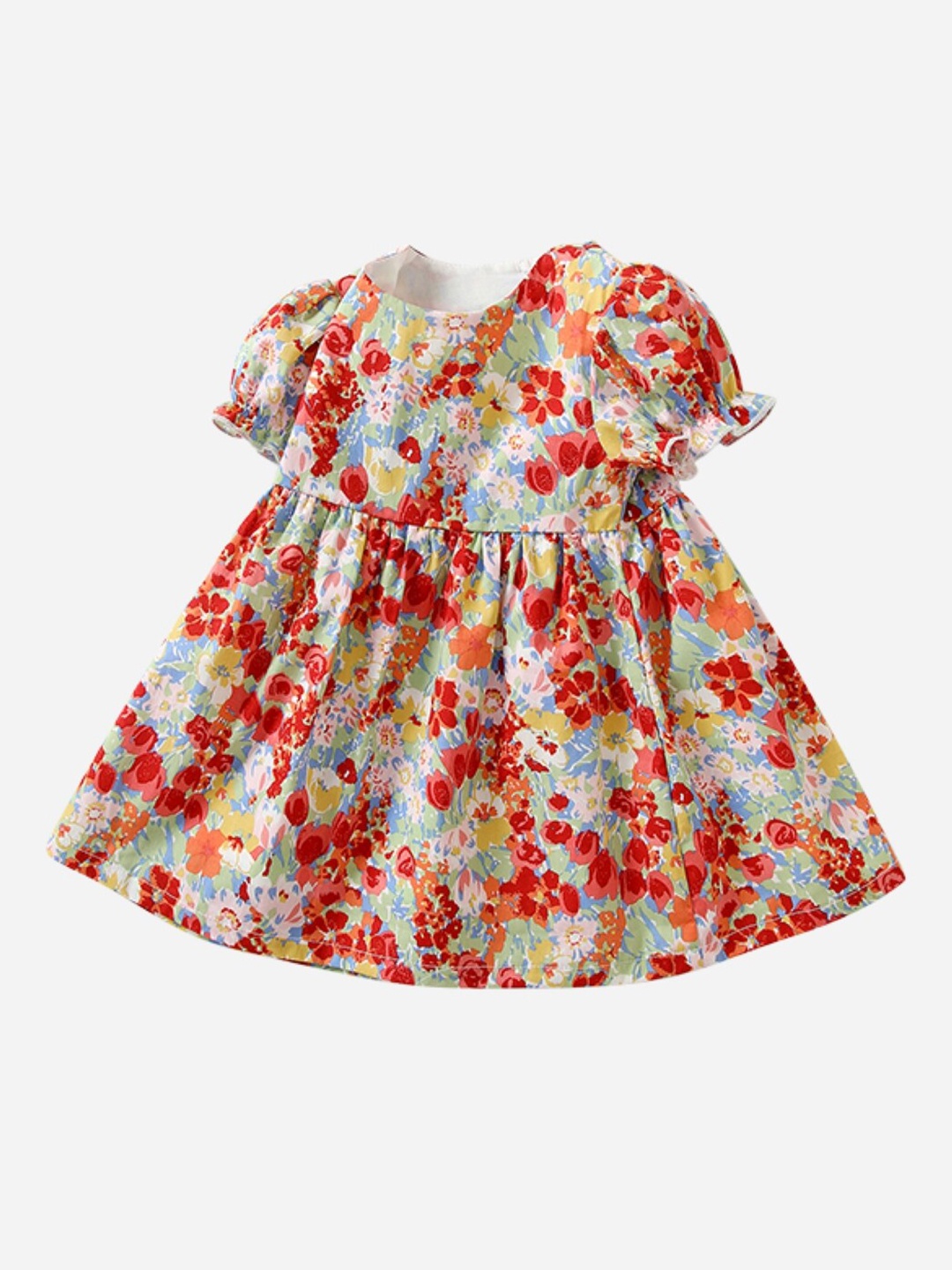 

StyleCast Round Neck Short Puff Sleeves Floral Print Fit & Flare Dress, Red