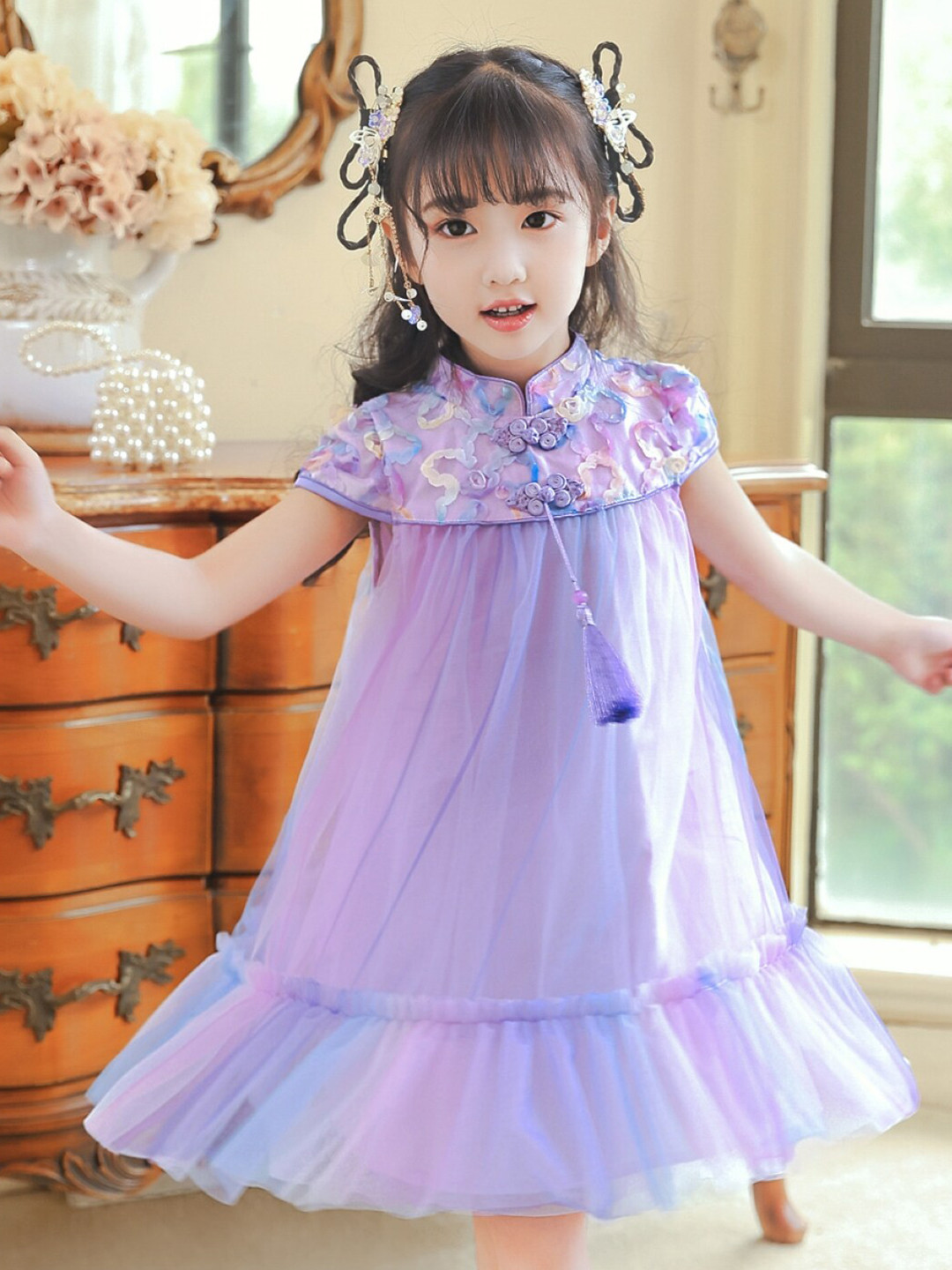 

StyleCast Girls Purple Mandarin Collar A-Line Dress