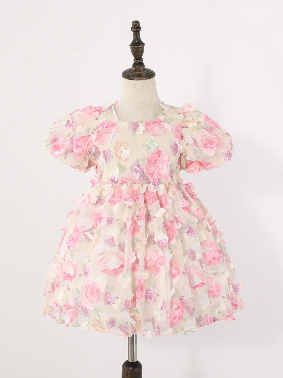 

StyleCast Round Neck Floral Print Puff Sleeve Fit & Flare Dress, Pink
