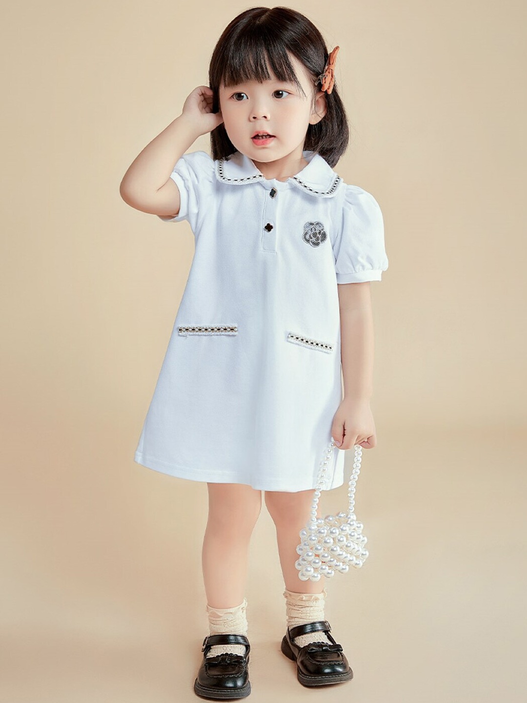 

StyleCast Girls White Puff Sleeves Cotton A-Line Dress