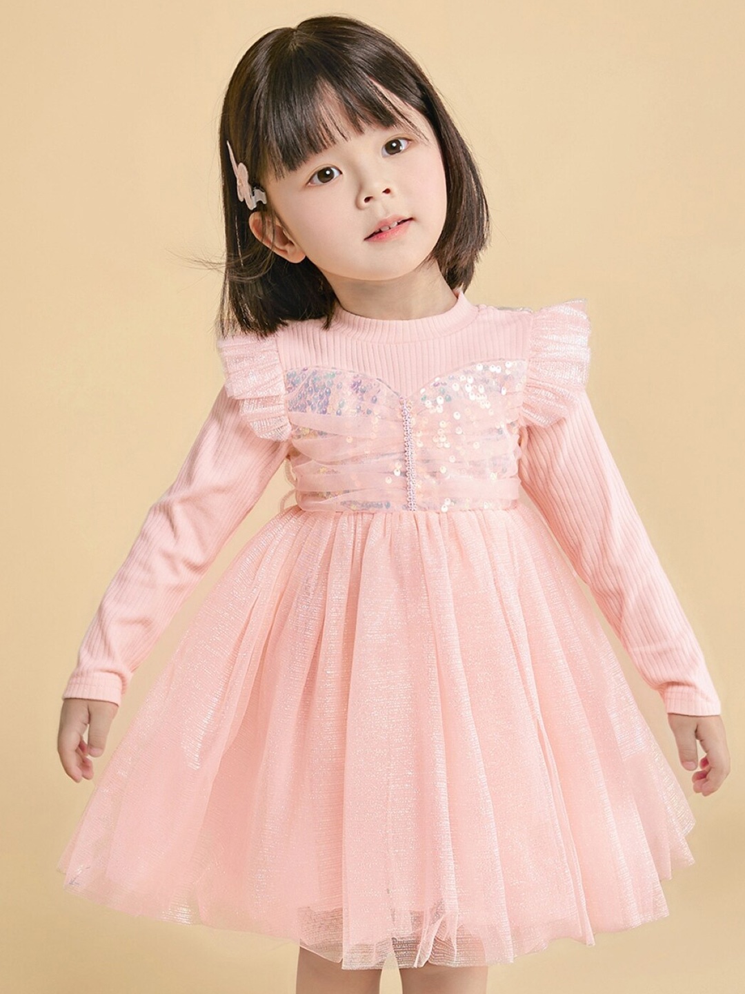 

StyleCast Girls Pink Flutter Sleeve Cotton Fit & Flare Dress