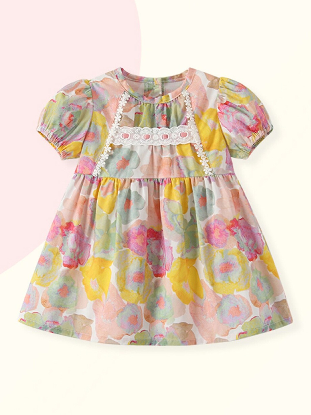 

StyleCast Girls White & Green Floral Printed Puff Sleeve Empire Dress