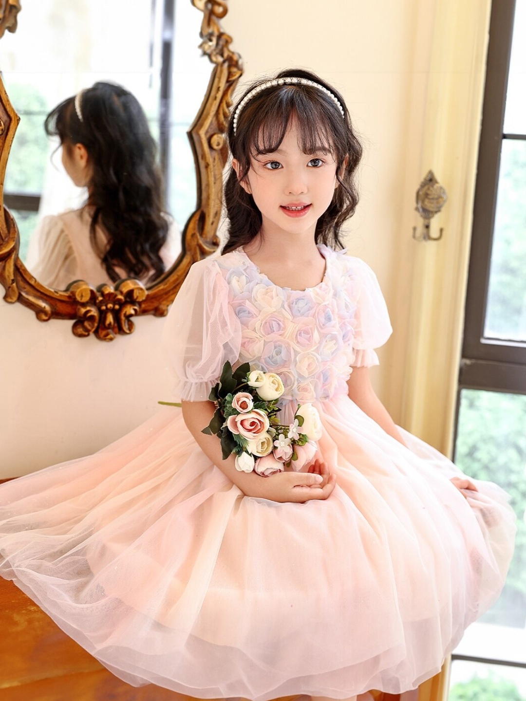 

StyleCast Pink Girls Floral Applique Cotton Fit & Flare Dress