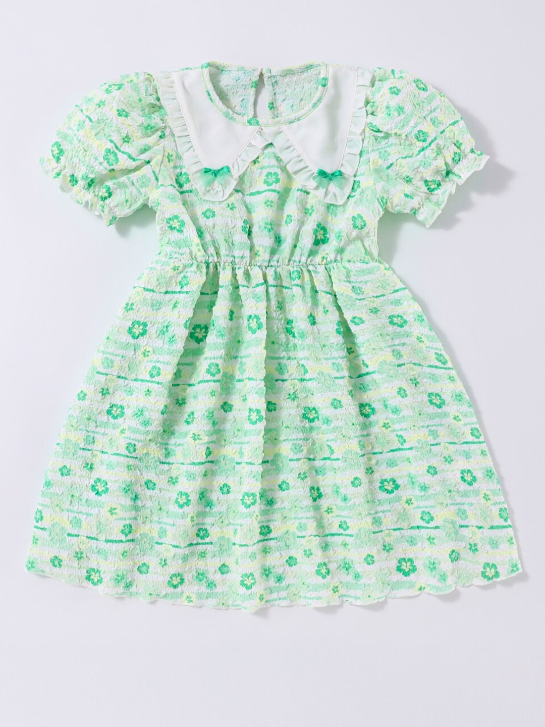 

StyleCast Girls White & Green Floral Printed Puff Sleeve Fit & Flare Dress