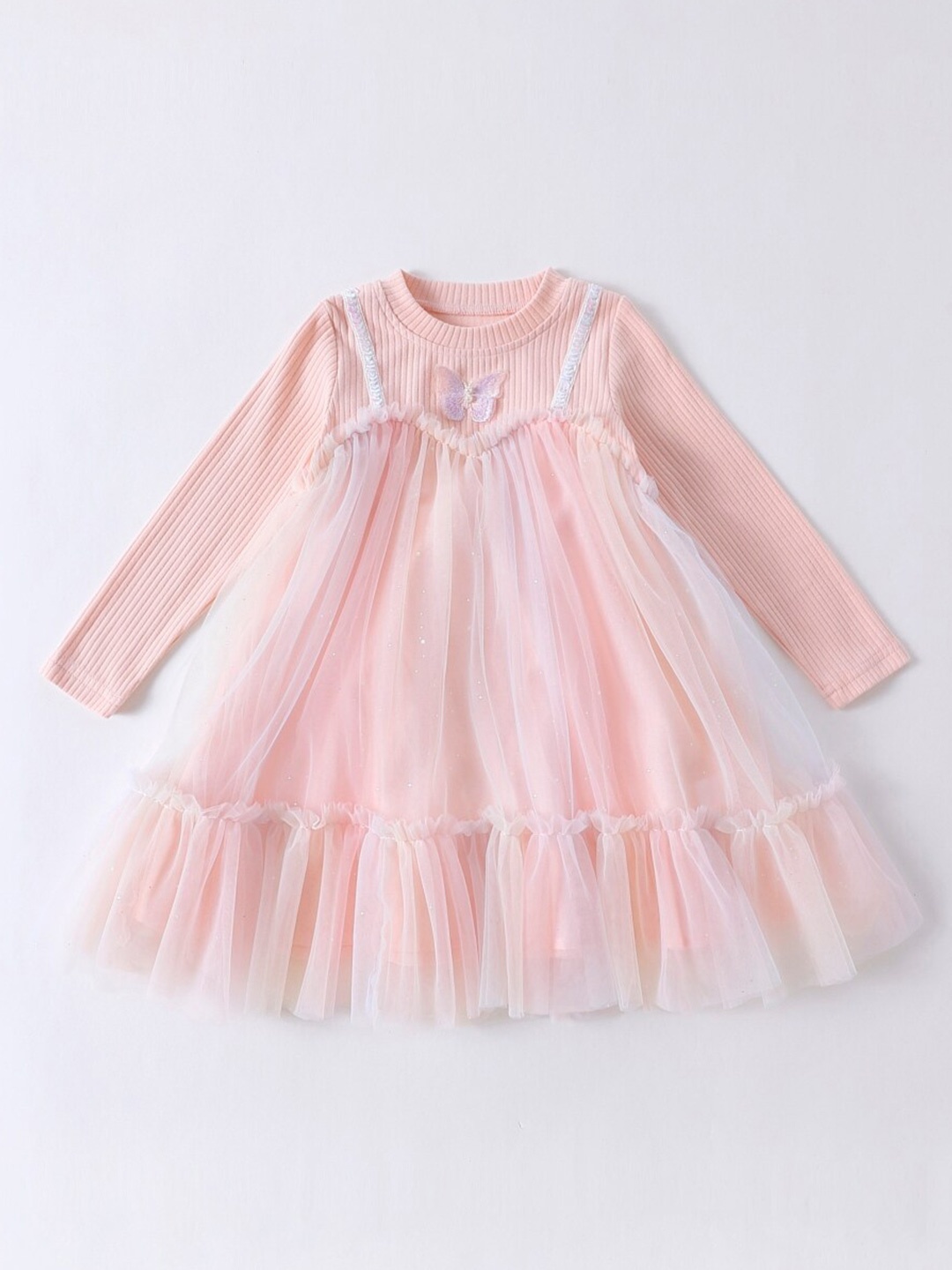 

StyleCast Round Neck Long Sleeves Cotton A-Line Dress, Pink