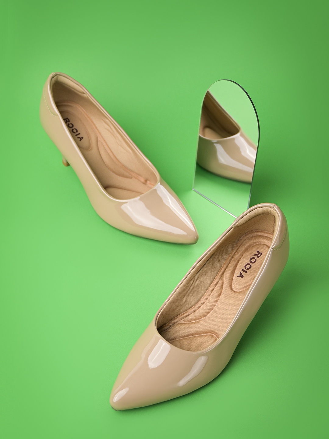 

Rocia Textured Pointed Toe Kitten Heeled Pumps, Beige