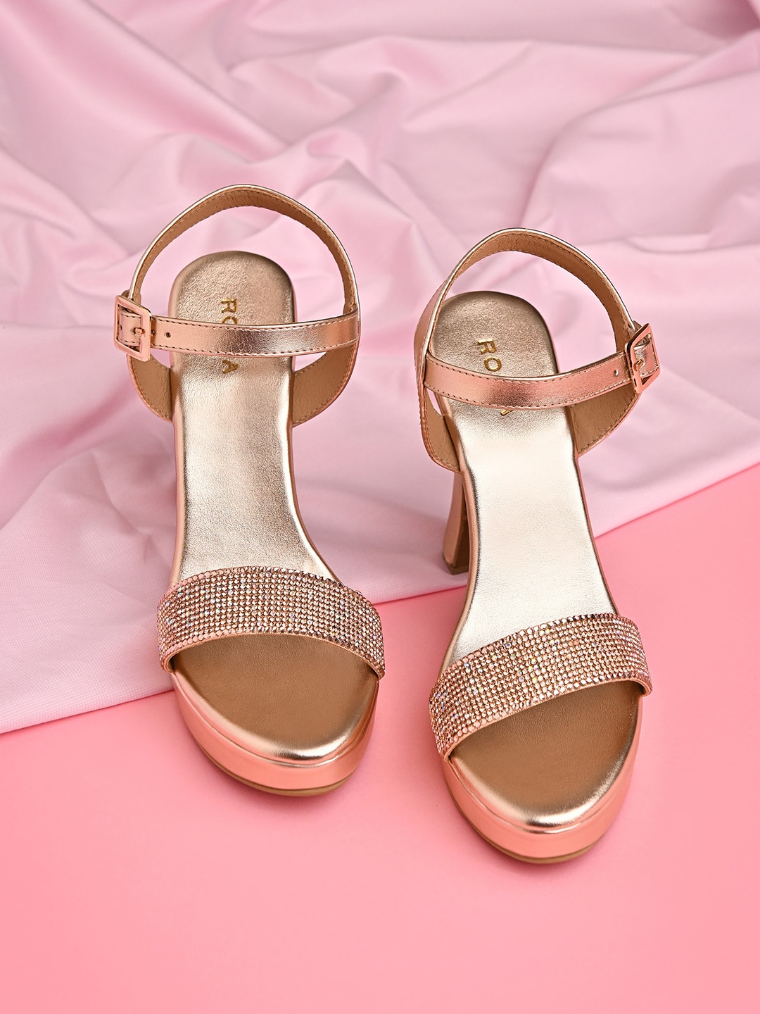 

Rocia Embellished Open Toe Block Heels, Rose gold