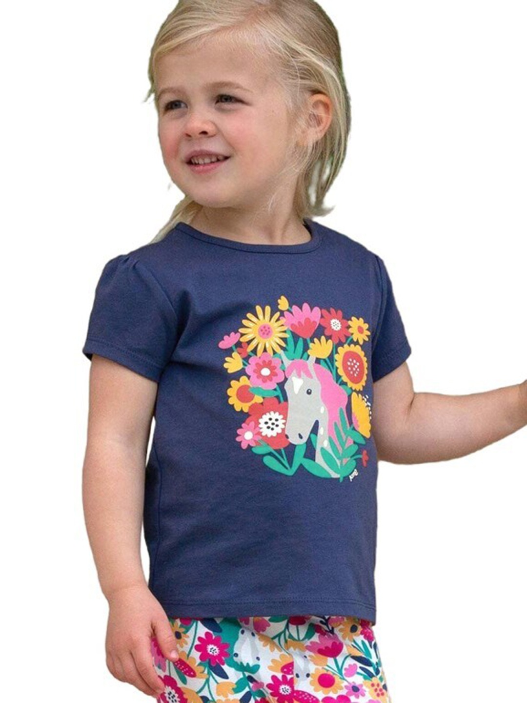 

StyleCast x Revolte Girls Graphic Printed Cotton T-shirt, Navy blue
