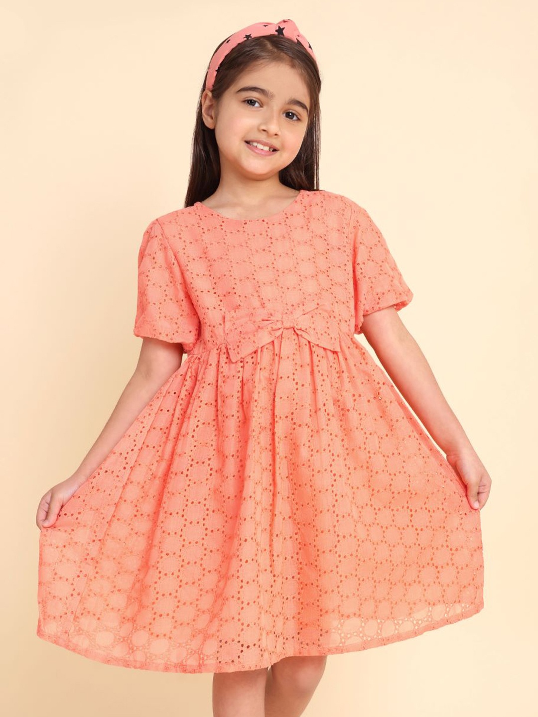 

HERE&NOW Schiffli Fit & Flare dress, Peach