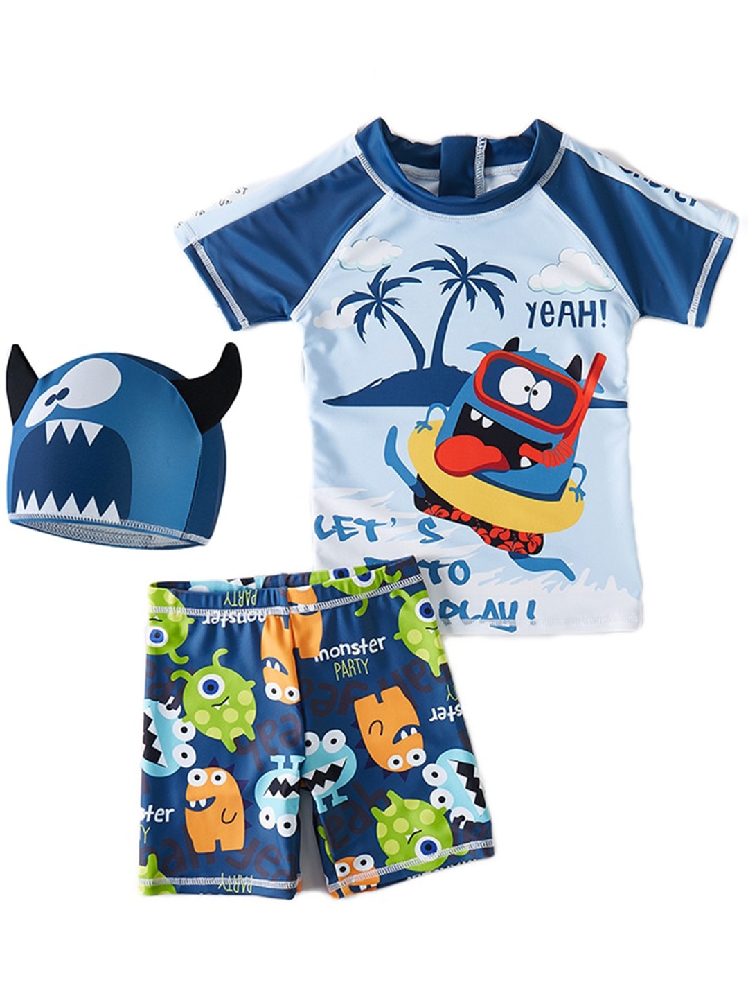

StyleCast x Revolte Boys Printed Swim Set & Cap, Blue
