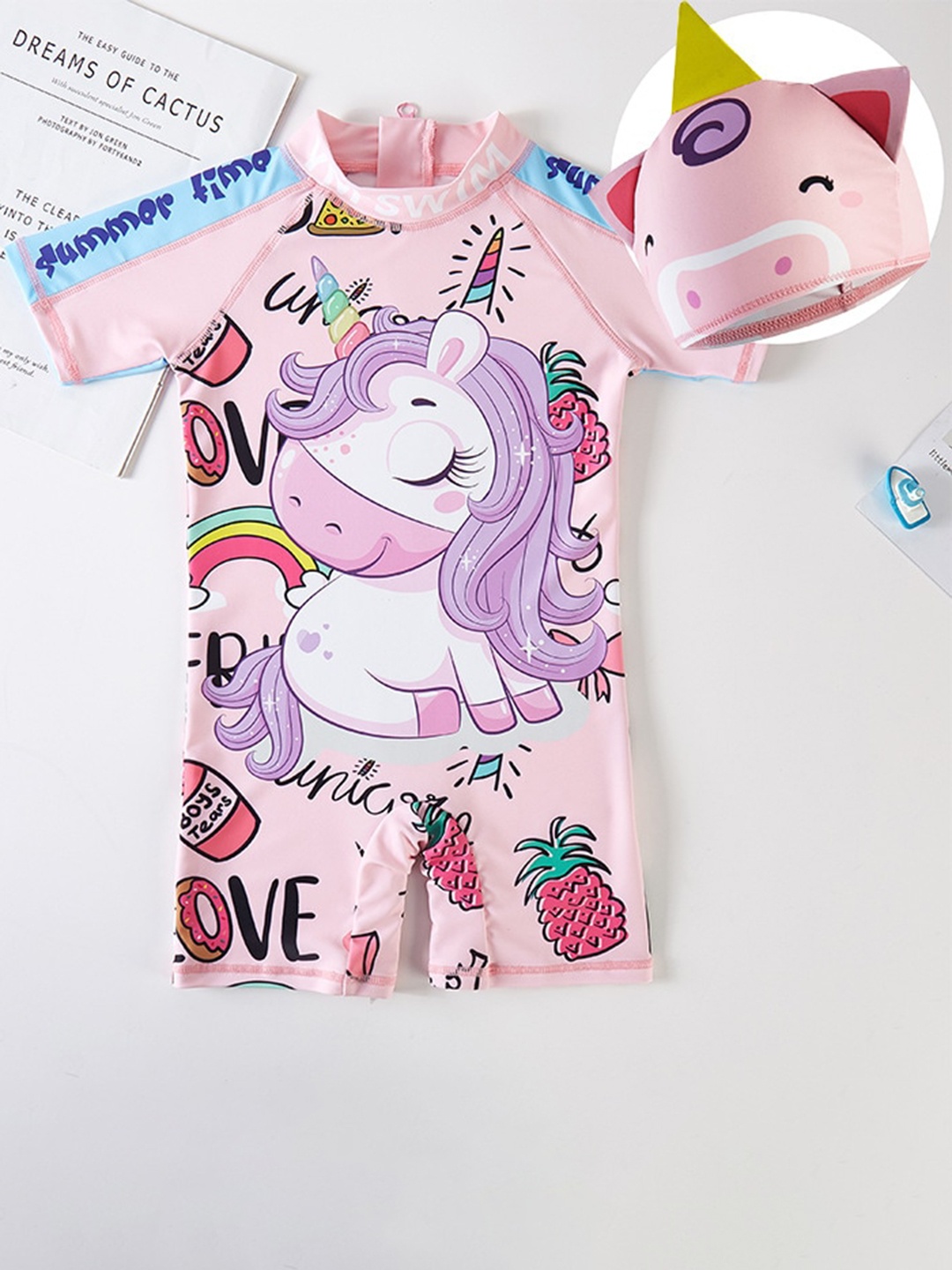 

StyleCast x Revolte Girls Unicorn Printed Legsuit With Cap, Pink