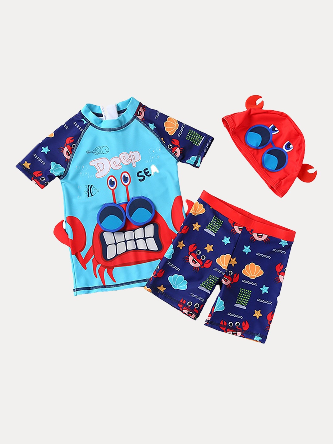 

StyleCast x Revolte Boys Blue Graphic Printed Swim Set With Cap