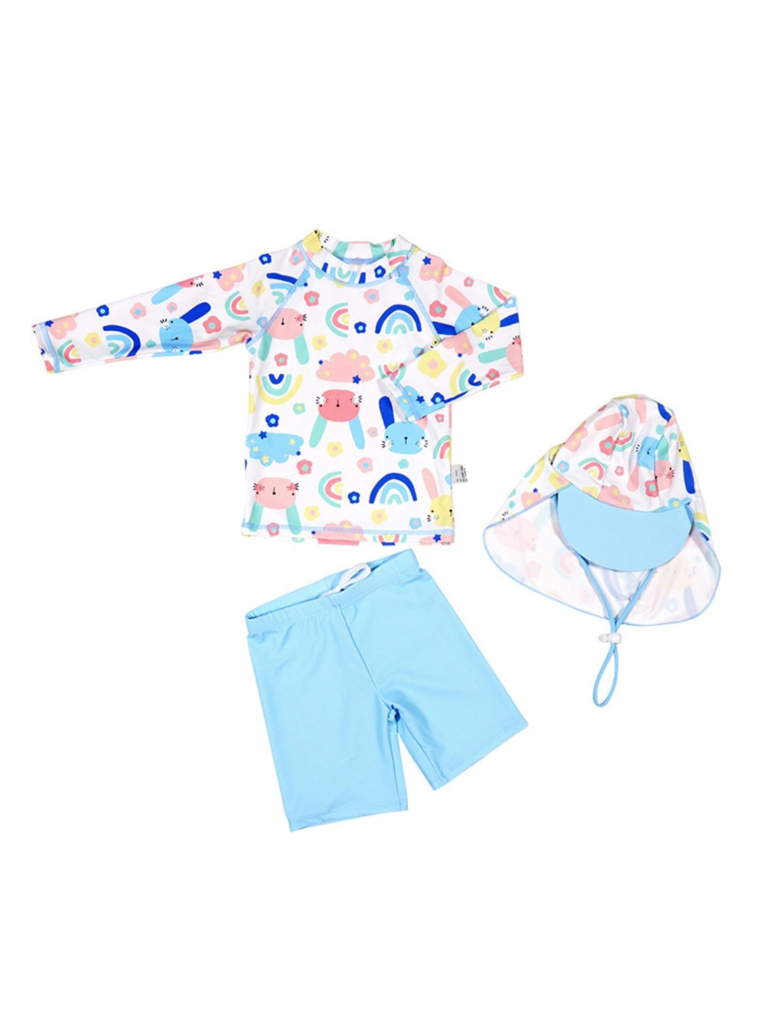 

StyleCast x Revolte Girls Blue Graphic Printed Swim Set With Cap