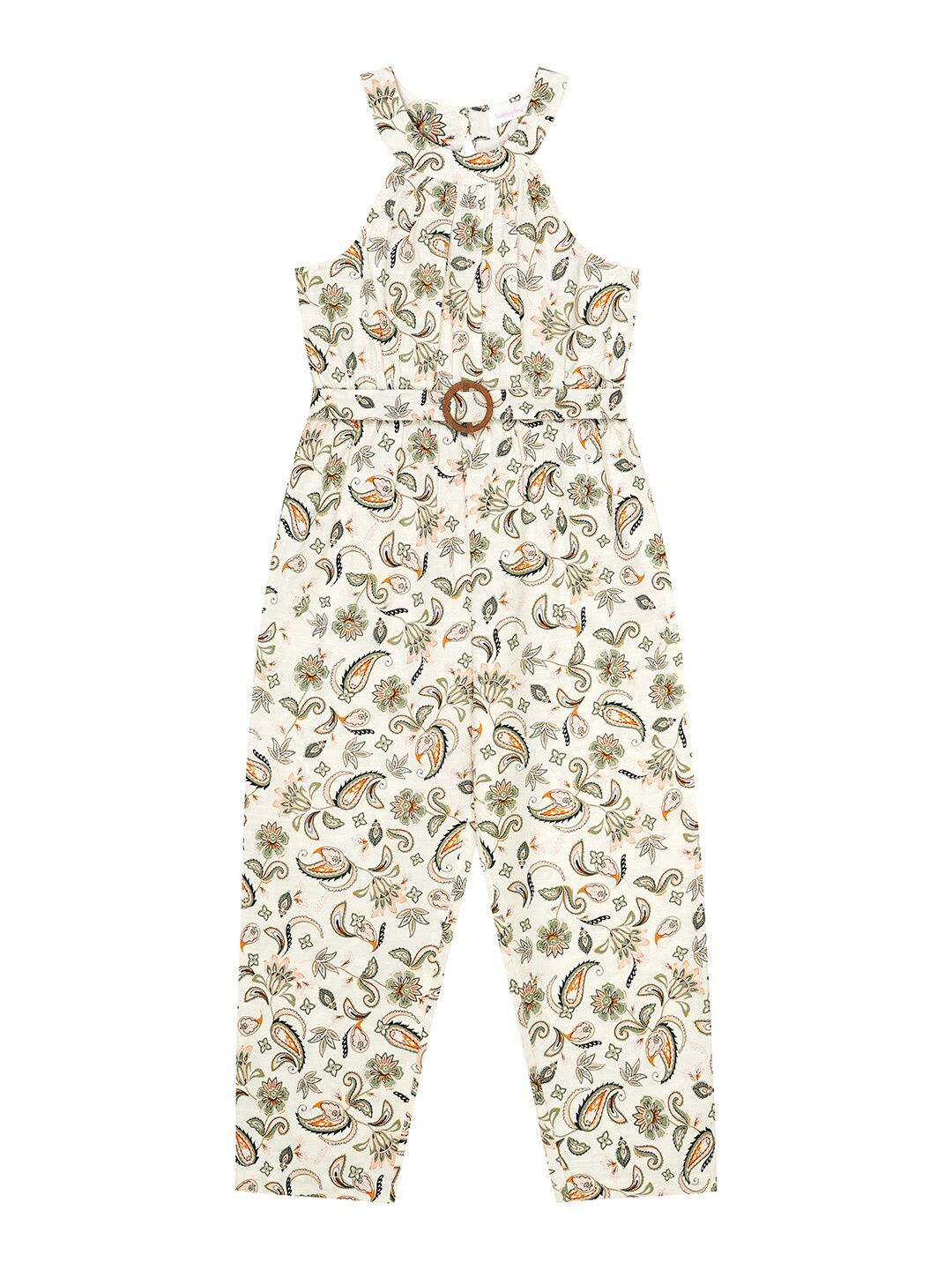 

Budding Bees Girls Printed Halter Neck Cotton Basic Jumpsuit, Off white