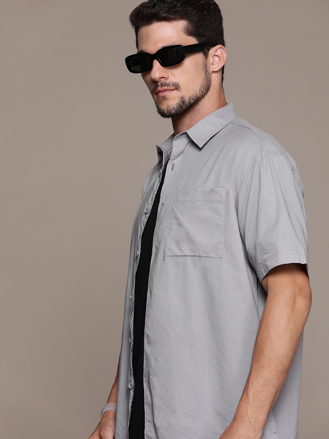 

R.Code by The Roadster Life Co. Pure Cotton Casual Shirt, Grey