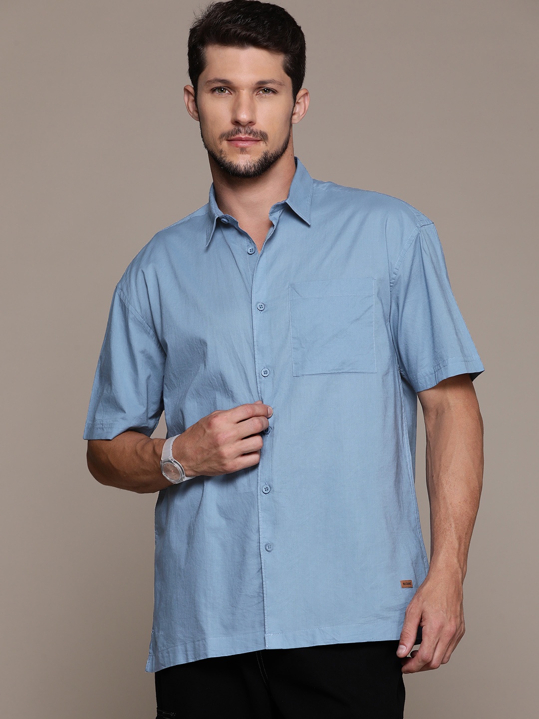 

R.Code by The Roadster Life Co. Pure Cotton Casual Shirt, Blue