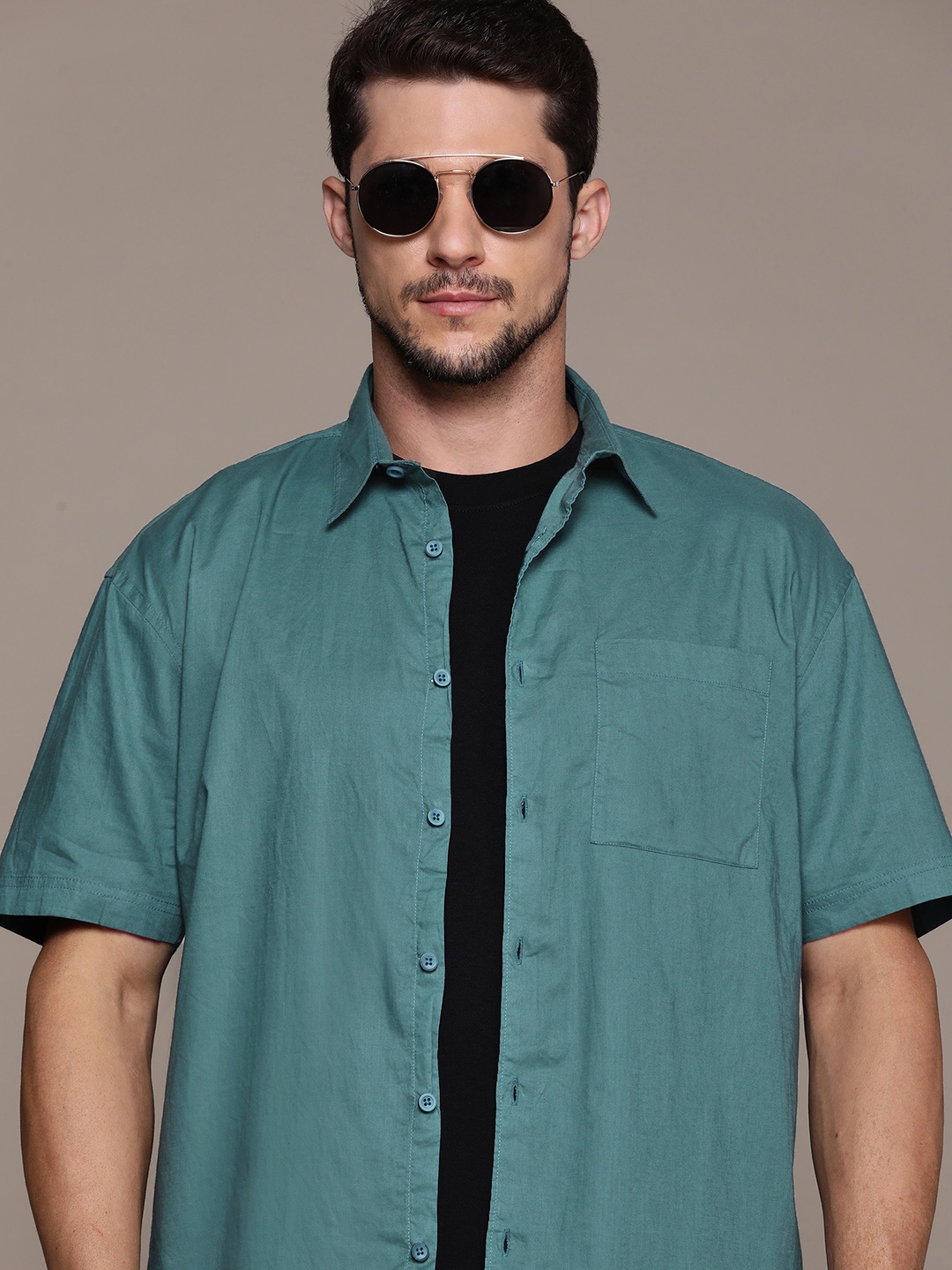 

R.Code by The Roadster Life Co. Pure Cotton Casual Shirt, Teal