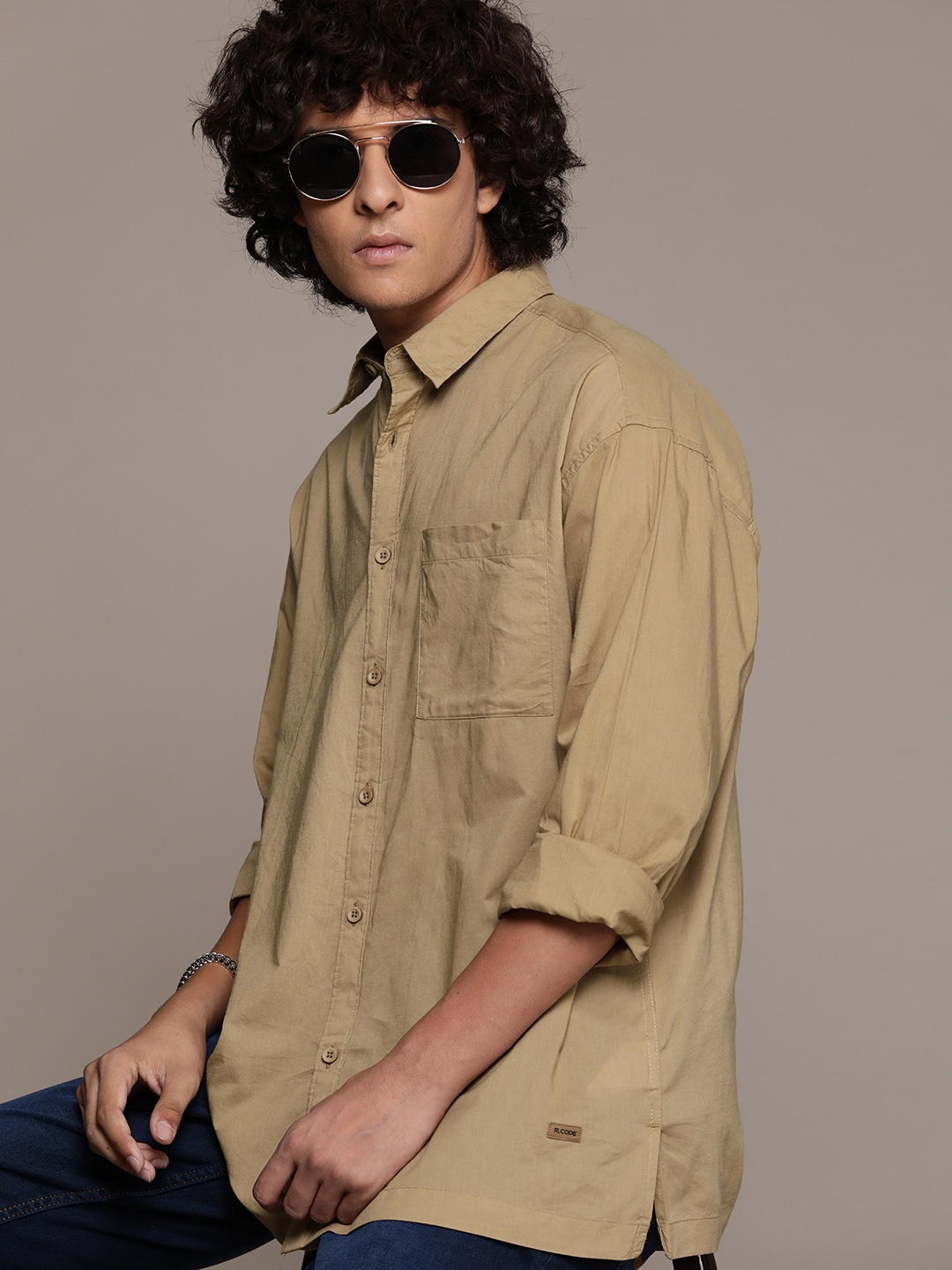 

R.Code by The Roadster Life Co. Men Pure Cotton Casual Shirt, Beige