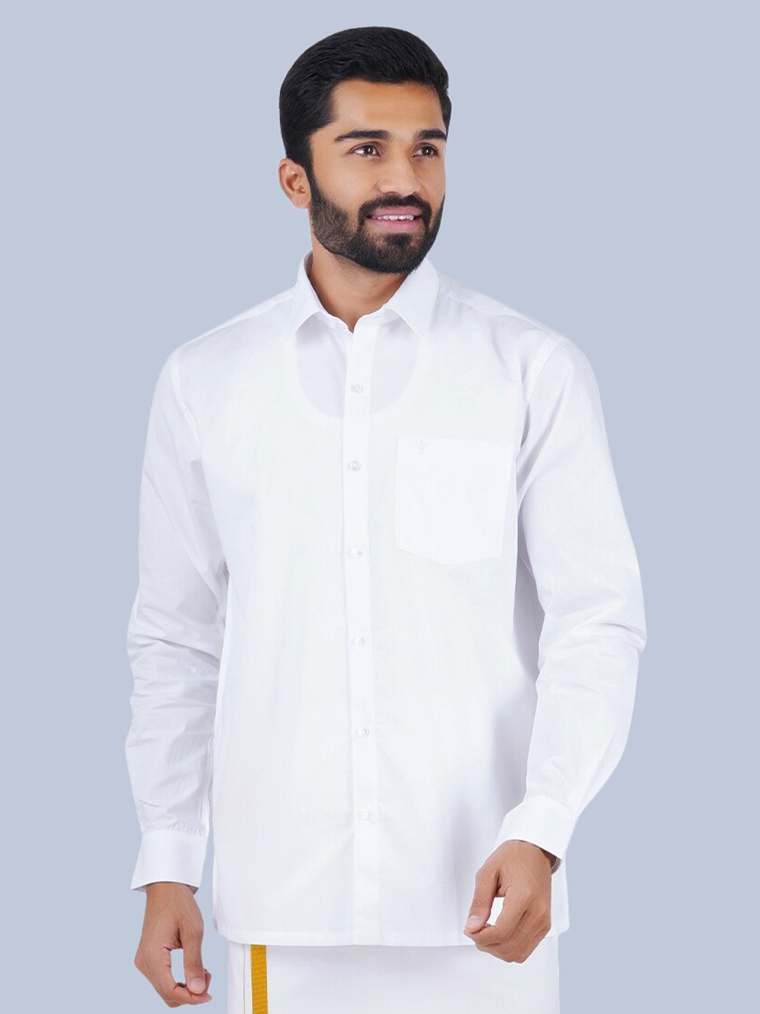 

Ramraj Long Sleeves Shirt With Golden Jari Dhoti, White