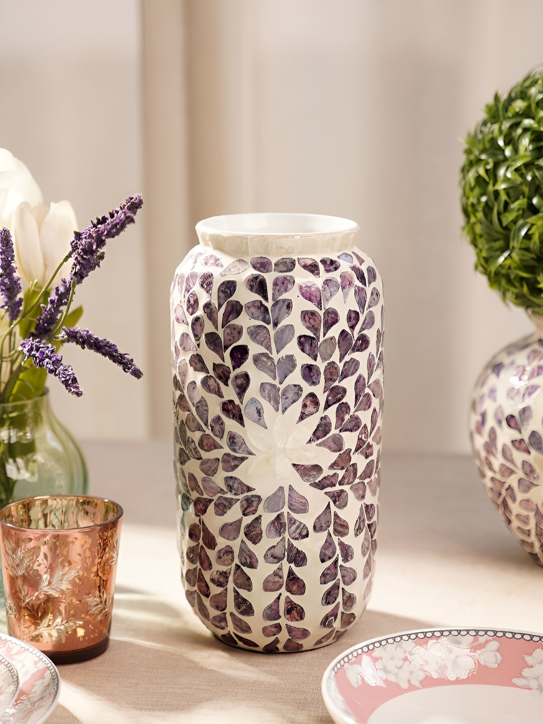 

Pure Home and Living Purple Mother Of Pearl Ceramic Flower Vase