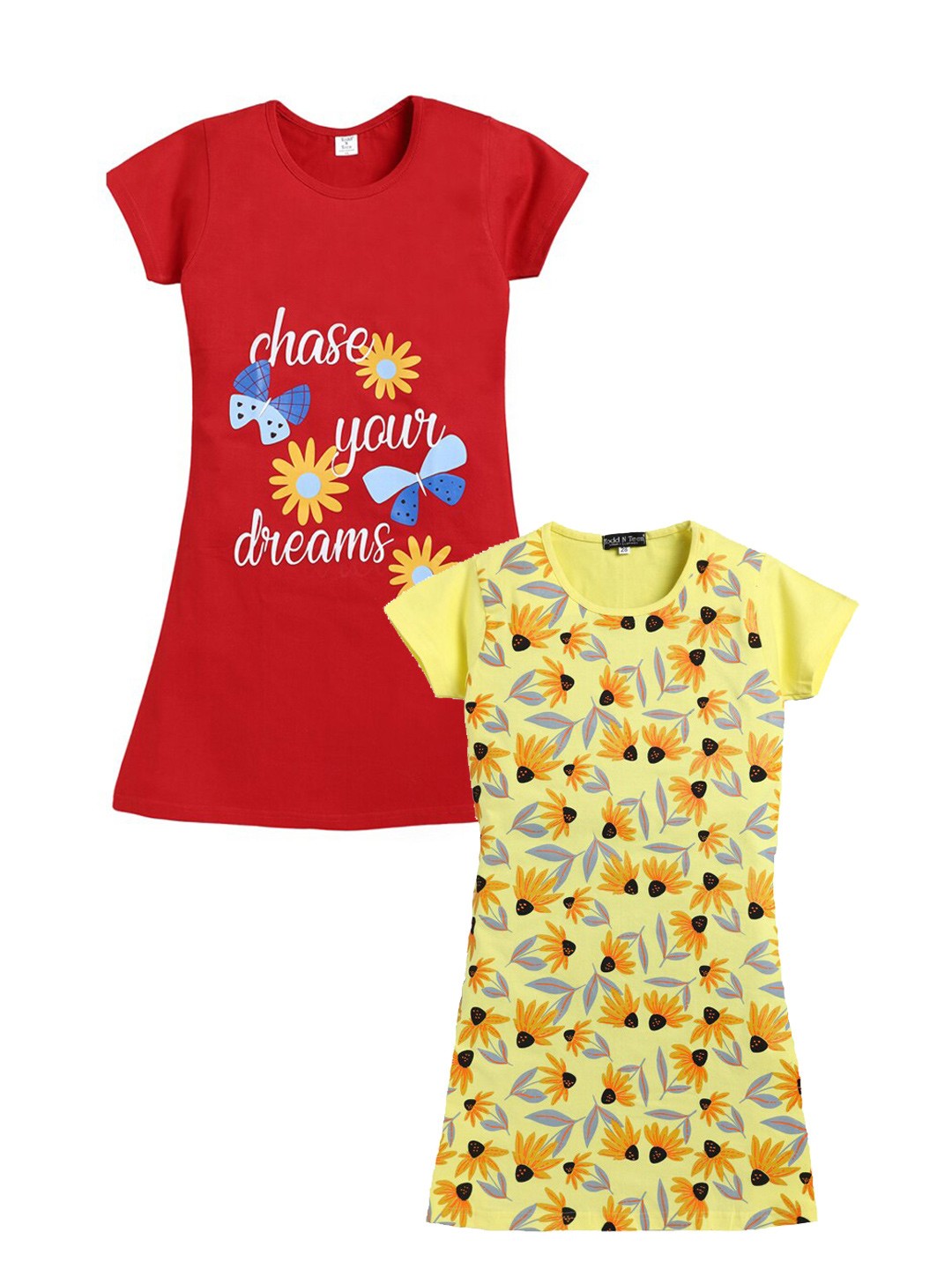 

Todd N Teen Girls Pack Of 2 Printed Cotton T-shirt Nightdress, Red