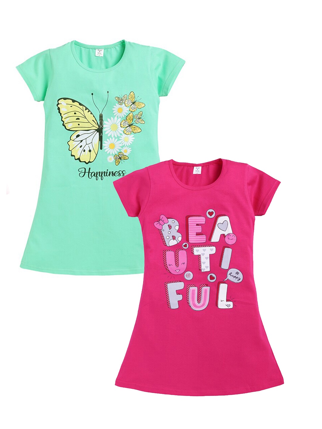 

Todd N Teen Girls Pack Of 2 Printed Cotton T-shirt Nightdress, Green