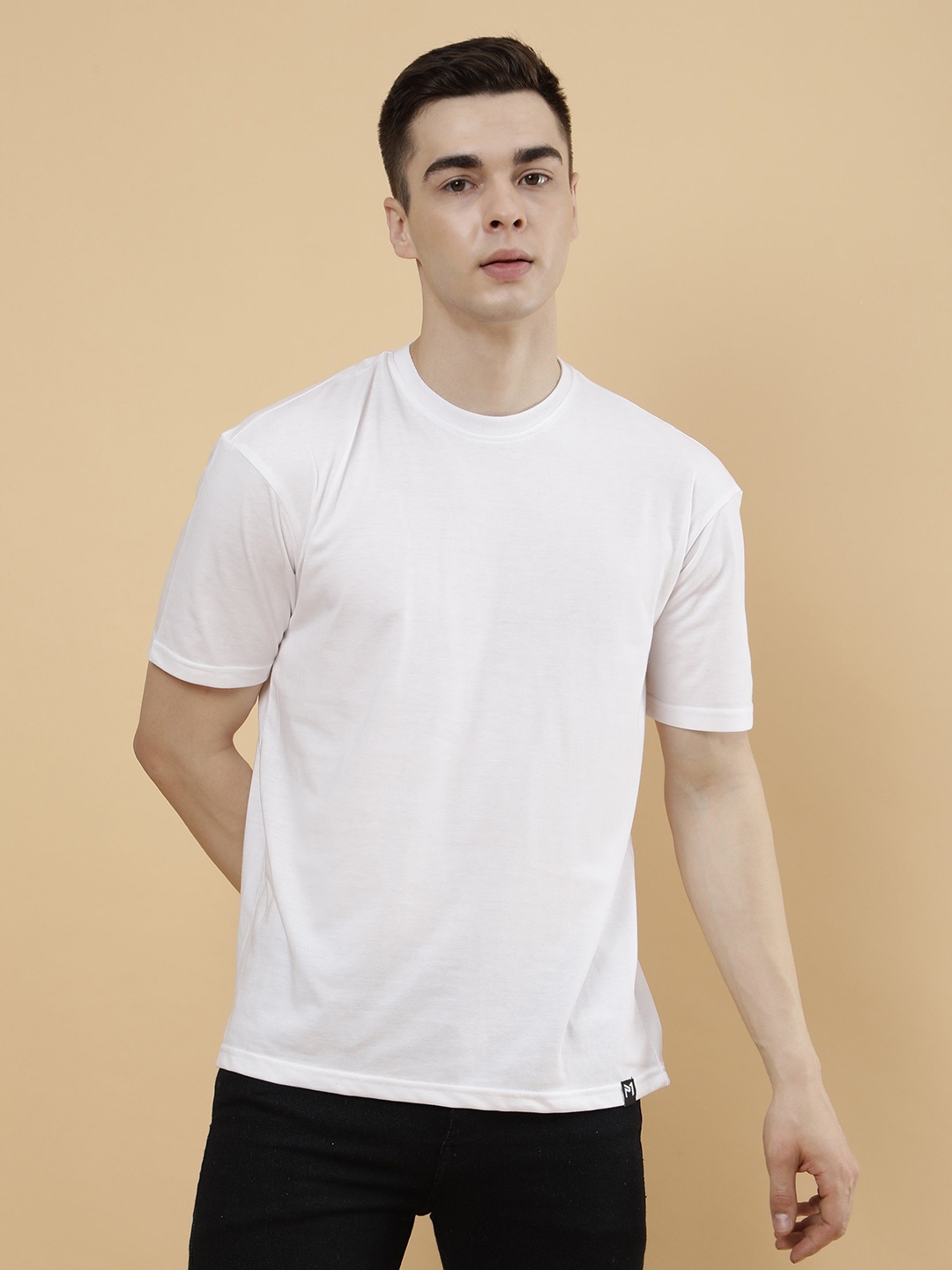 

PockMAN Round Neck Pure Cotton Oversized T-shirt, White