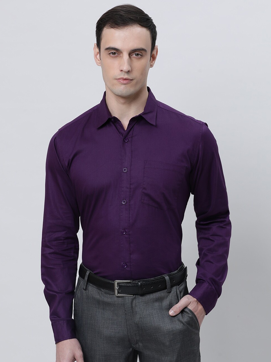 

THE SOUL PATROL Cotton Spread Collar Long Sleeves Opaque Formal Shirt, Purple