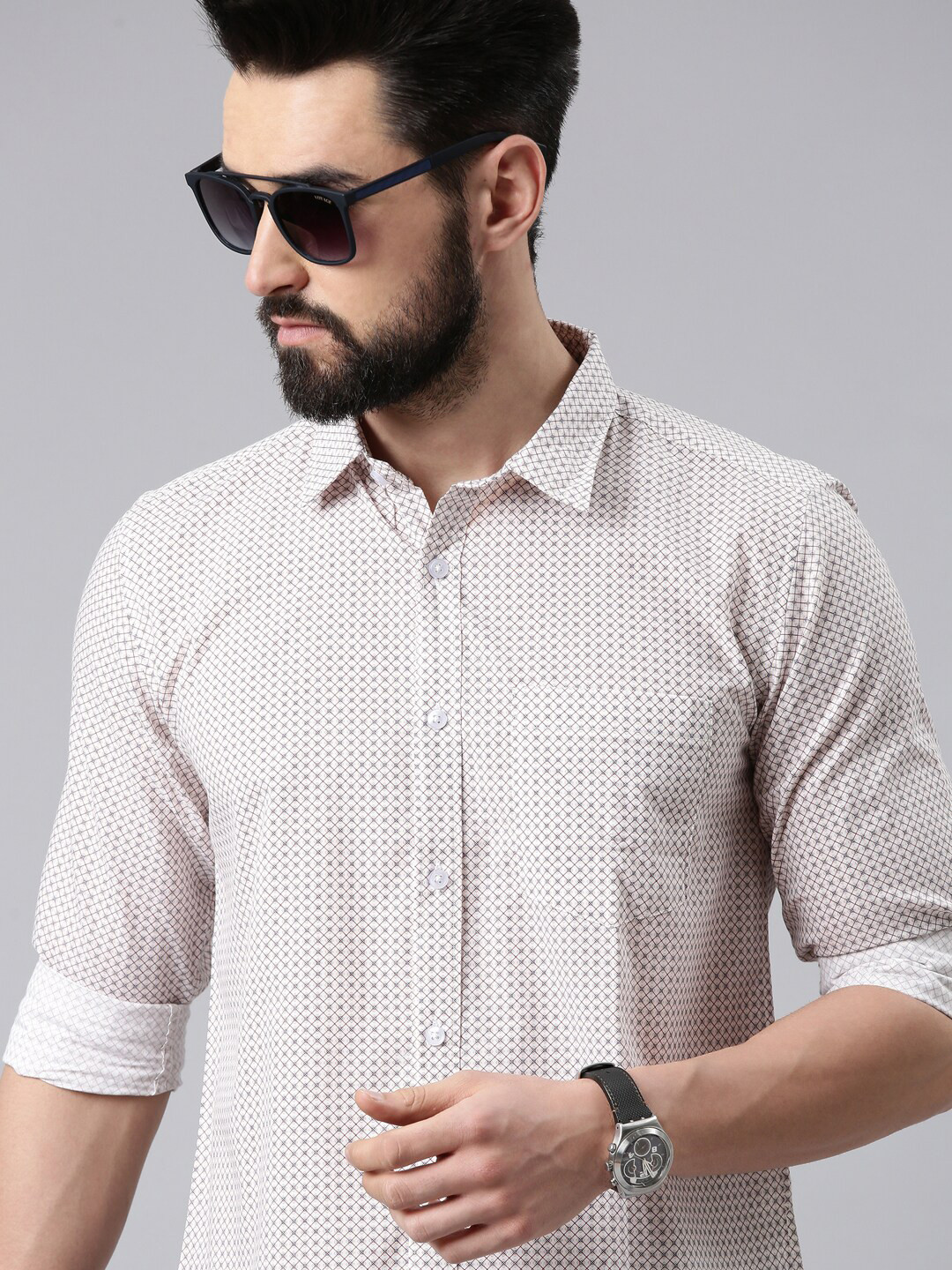 

THE SOUL PATROL Micro Ditsy Printed Spread Collar Pure Cotton Casual Shirt, White