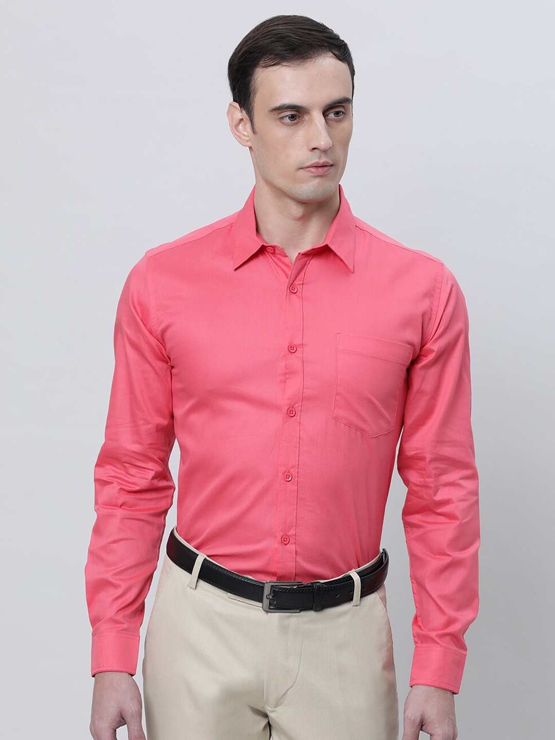 

THE SOUL PATROL Spread Collar Pure Cotton Formal Shirt, Pink